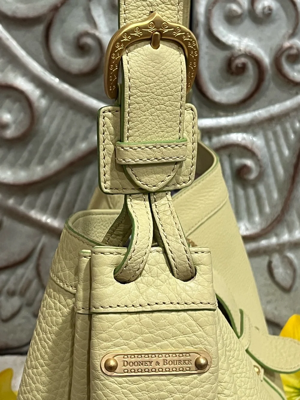DOONEY & BOURKE  Vintage Pebbled Leather Lime Green Hobo Shoulder Bag
